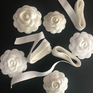 SOLD!! 5 Chanel Camellia Flowers & 3 Chanel Bows Sparkle